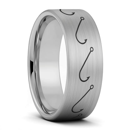 Simple Fishing Hook Brushed Tungsten Women's Wedding Band