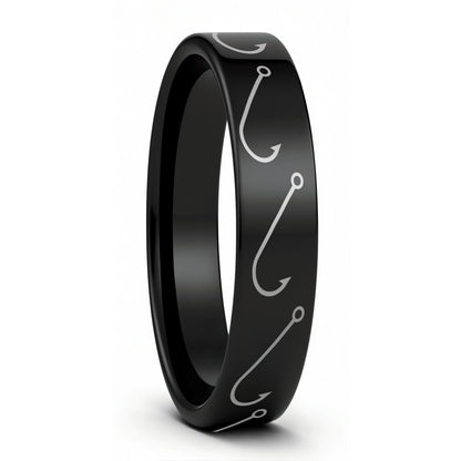 Simple Fishing Hook Tungsten Men's Wedding Band