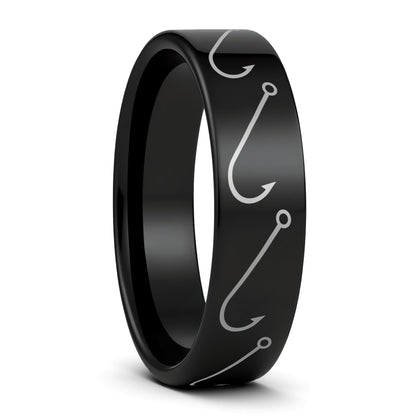 Simple Fishing Hook Tungsten Men's Wedding Band