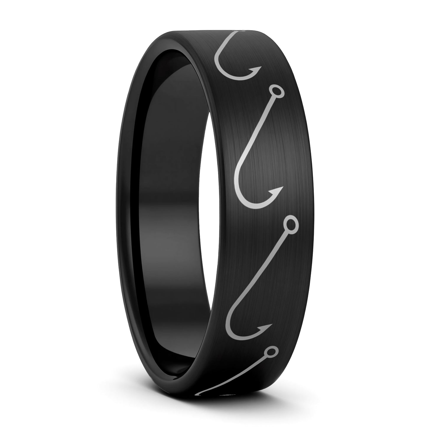Simple Fishing Hook Brushed Tungsten Men's Wedding Band