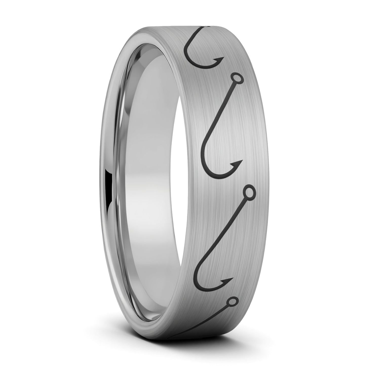 Simple Fishing Hook Brushed Tungsten Women's Wedding Band