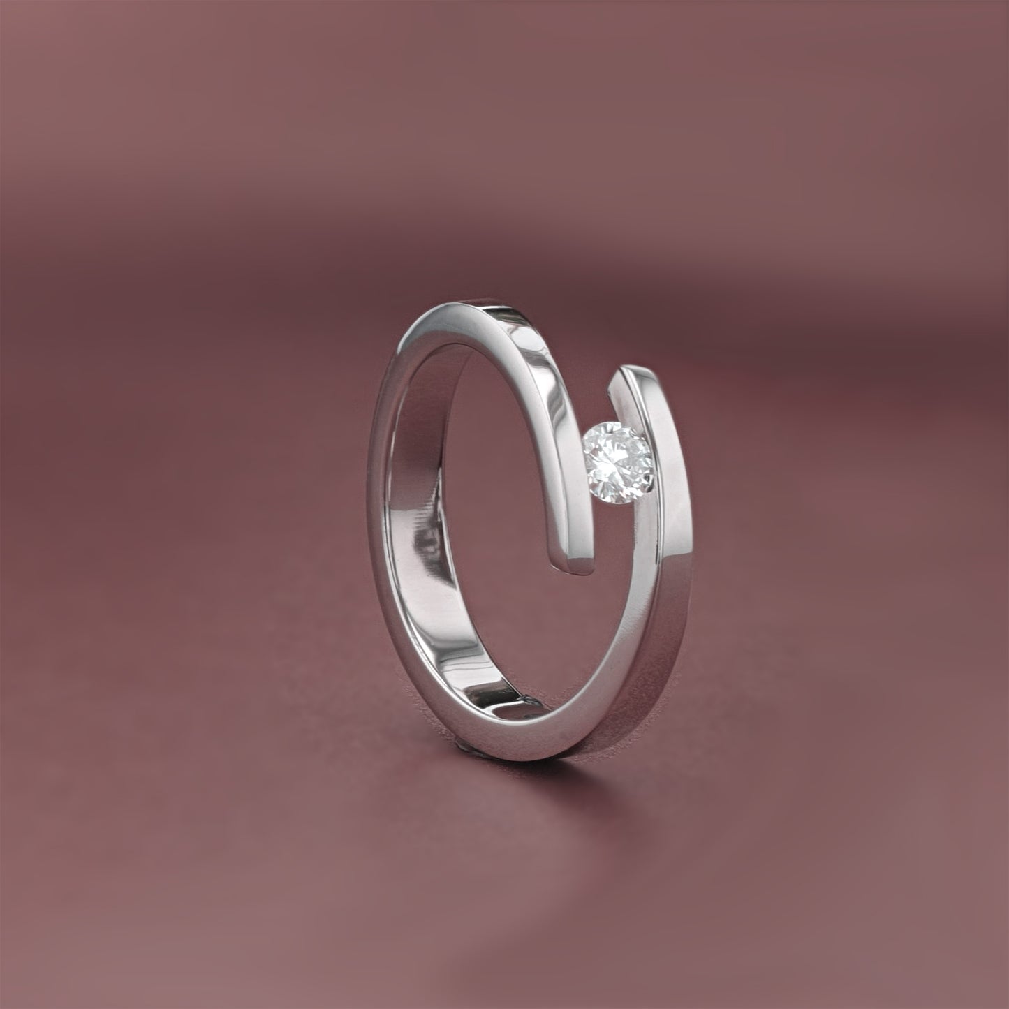 Spiral Tension-Set Lab-Created Diamond Titanium Women's Wedding Band