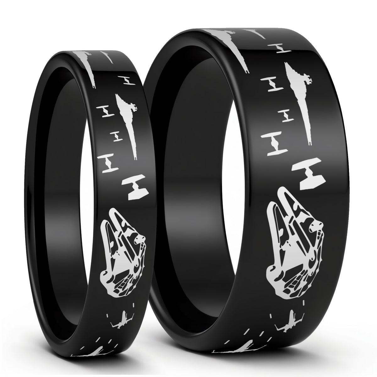 Star Wars Battle Scene Tungsten Couple's Matching Wedding Band Set