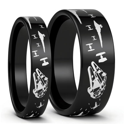 Star Wars Battle Scene Tungsten Couple's Matching Wedding Band Set