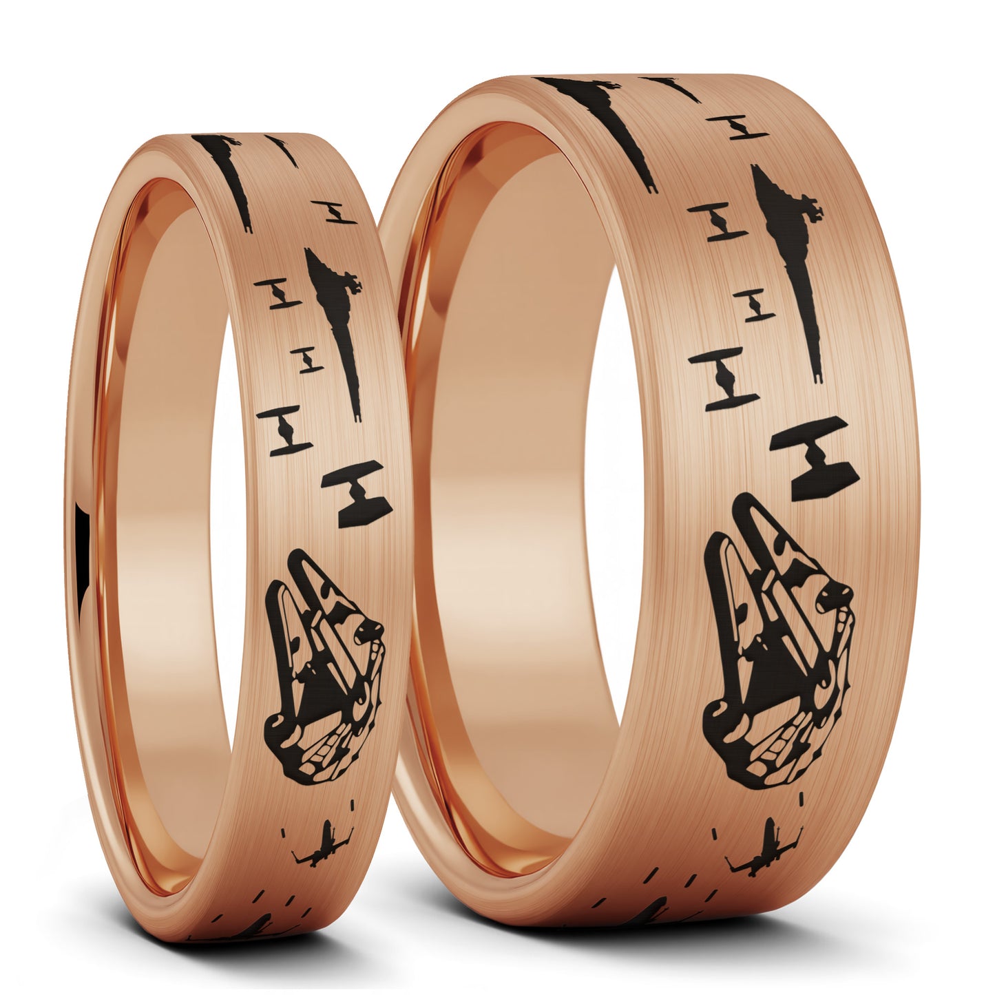 Star Wars Battle Scene Brushed Tungsten Couple's Matching Wedding Band Set