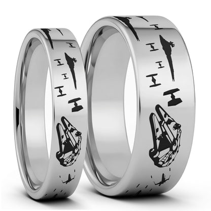Star Wars Battle Scene Tungsten Couple's Matching Wedding Band Set