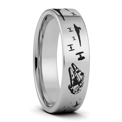 Star Wars Battle Scene Tungsten Men's Wedding Band