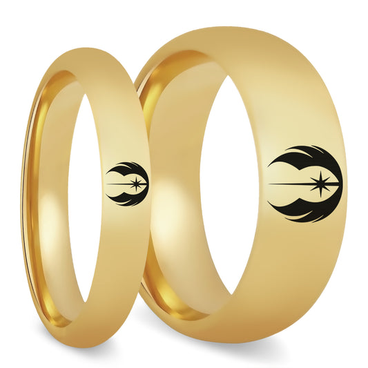 Star Wars Jedi Order Gold Tungsten Couple's Matching Wedding Band Set