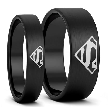 Superman Brushed Tungsten Couple's Matching Wedding Band Set