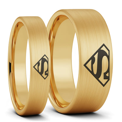 Superman Brushed Tungsten Couple's Matching Wedding Band Set