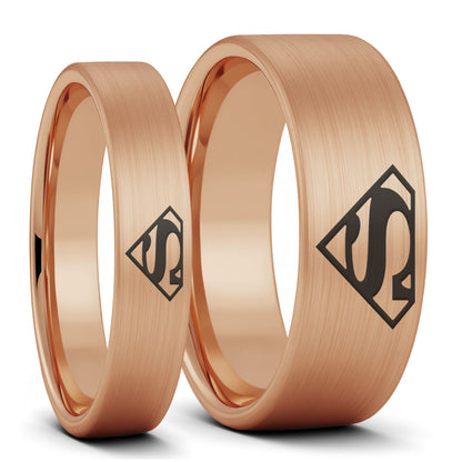 Superman Brushed Tungsten Couple's Matching Wedding Band Set