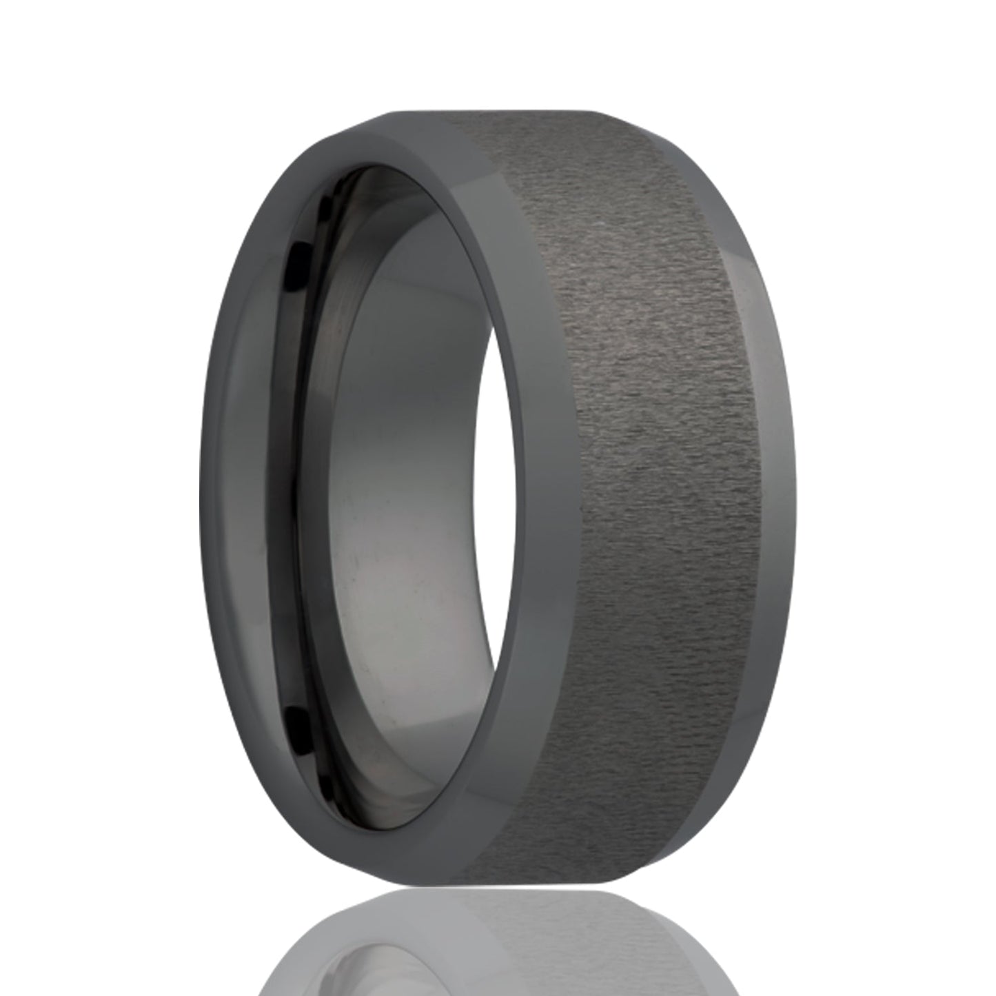 Textured Finish Black Ceramic Wedding Band with Beveled Edges