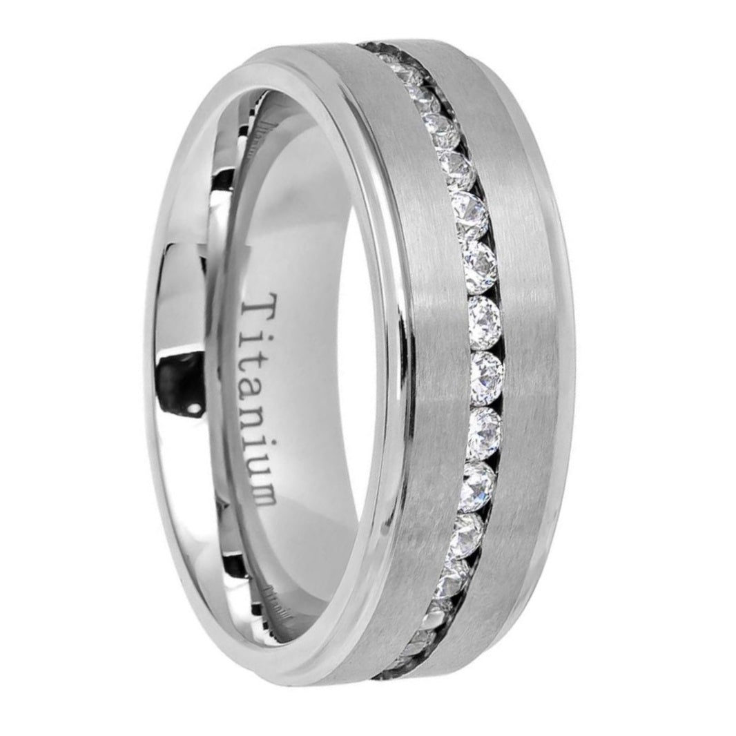 Titanium Men's Wedding Band with Cubic Zirconia