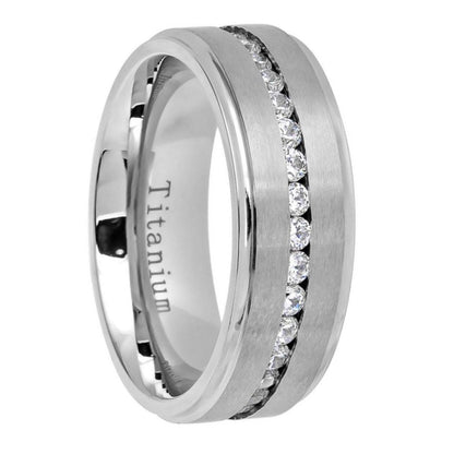 Titanium Men's Wedding Band with Cubic Zirconia