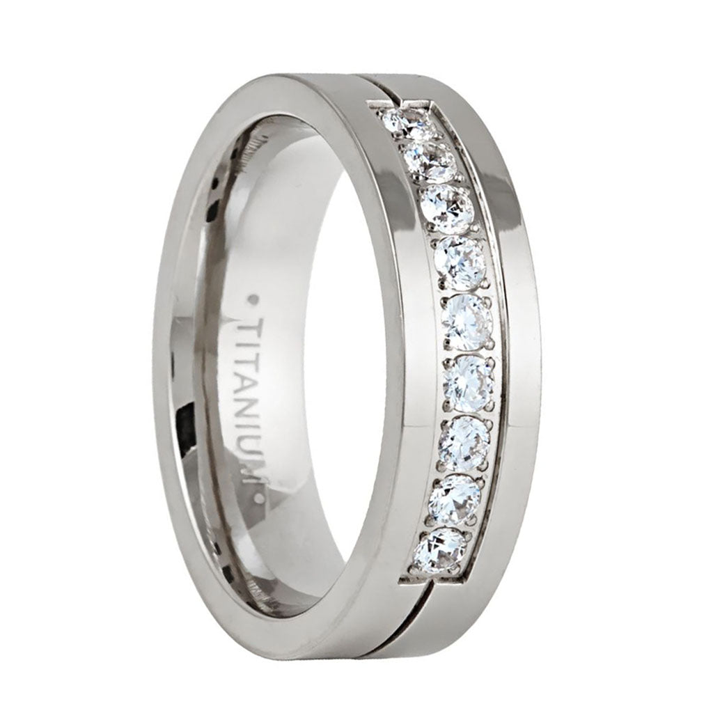 Titanium Men's Wedding Band with Cubic Zirconia