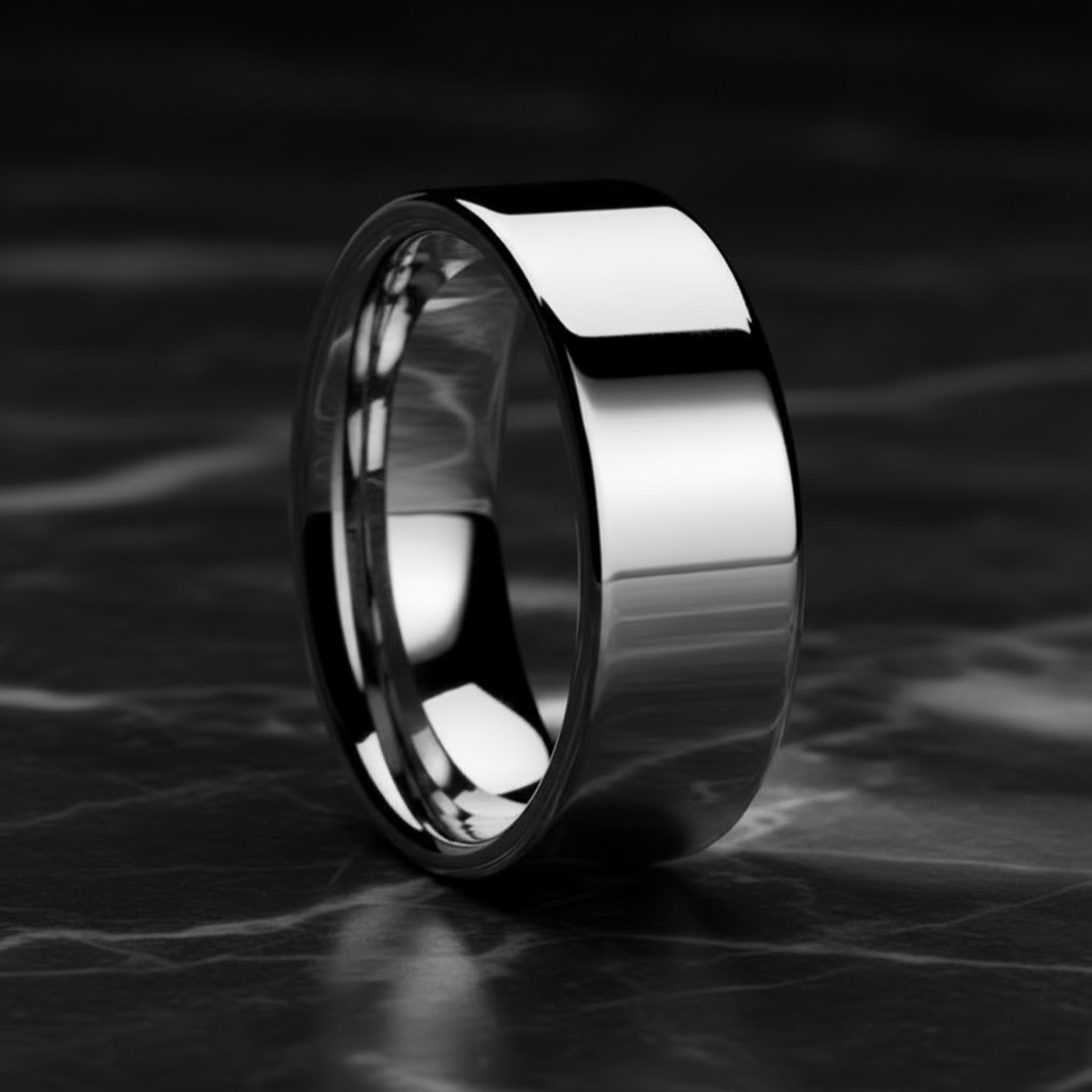 Silver ring on a dark, textured background