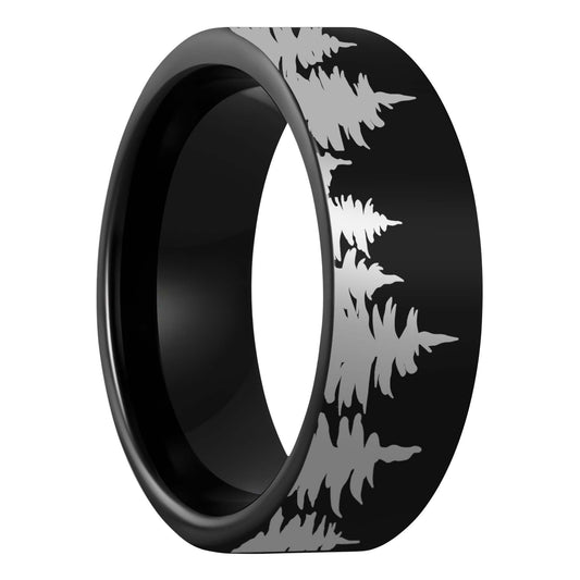 Alliance pour hommes en tungstène noir Treeline