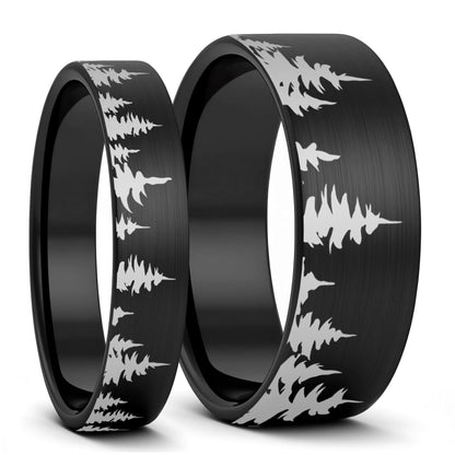 Treeline Brushed Tungsten Couple's Matching Wedding Band Set