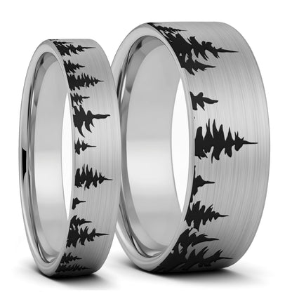 Treeline Brushed Tungsten Couple's Matching Wedding Band Set