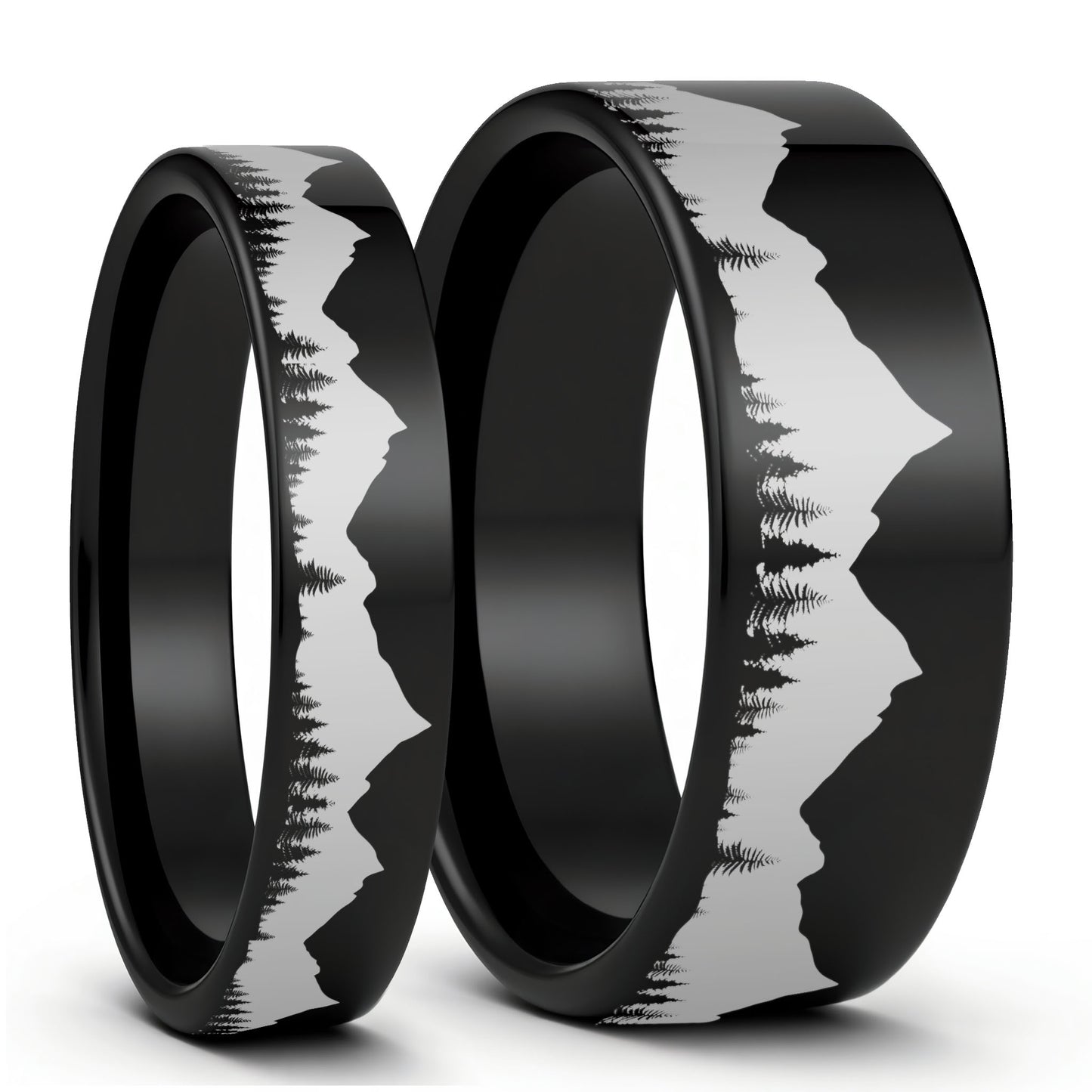 Treeline Mountains Black Tungsten Couple's Matching Wedding Band Set