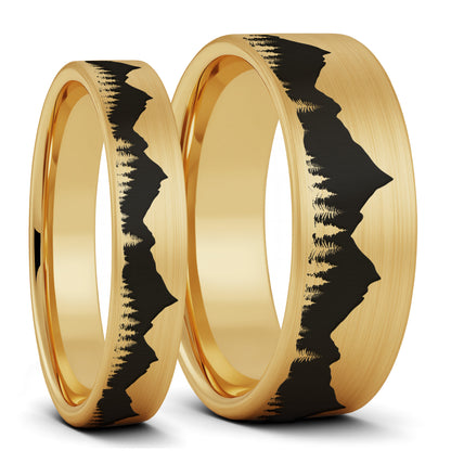 Treeline Mountains Brushed Tungsten Couple's Matching Wedding Band Set