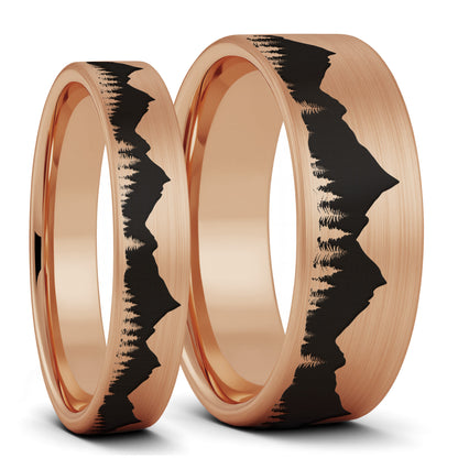 Treeline Mountains Brushed Tungsten Couple's Matching Wedding Band Set