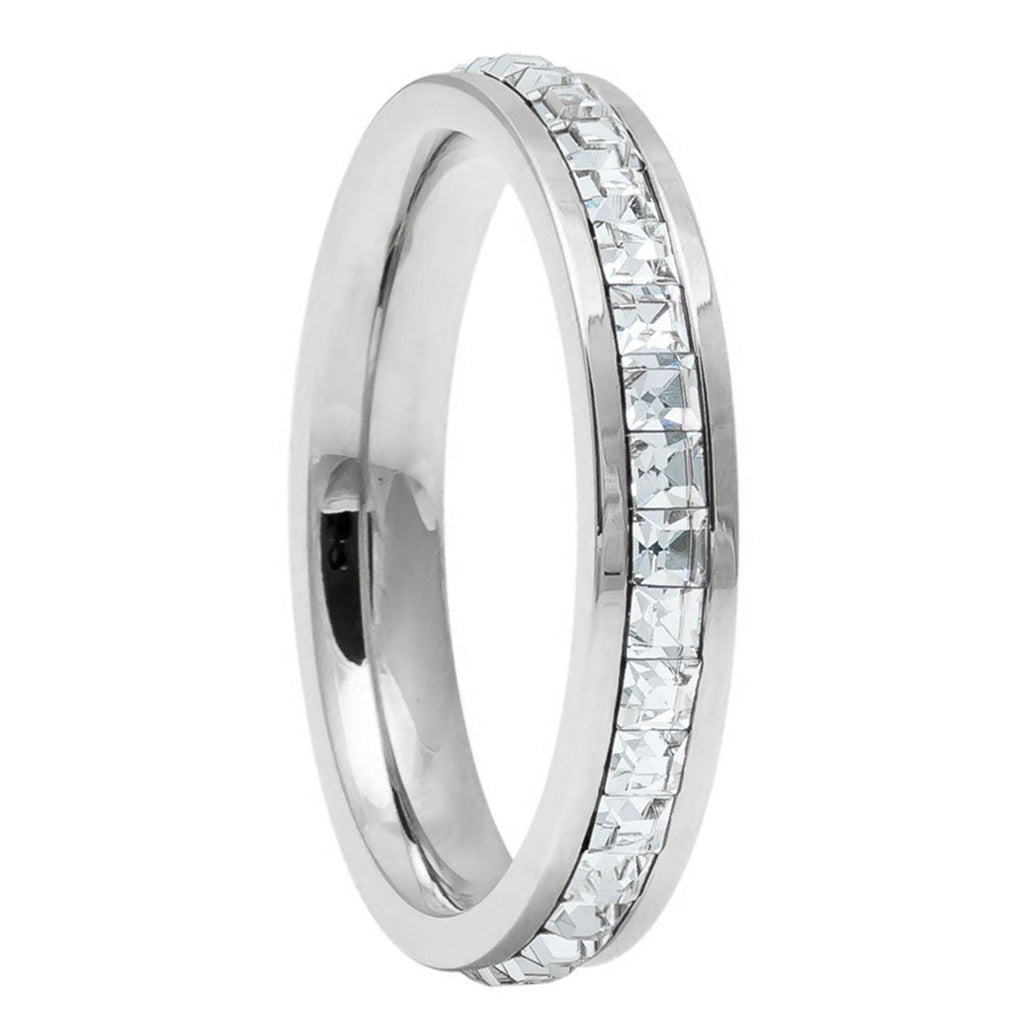 Titanium Women's Wedding Band with Eternity Square Cubic Zirconia