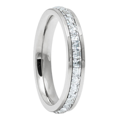 Titanium Women's Wedding Band with Eternity Square Cubic Zirconia
