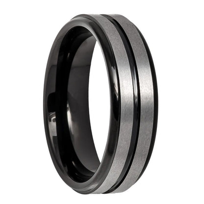 Tungsten Men's Wedding Band with Black Groove & Interior