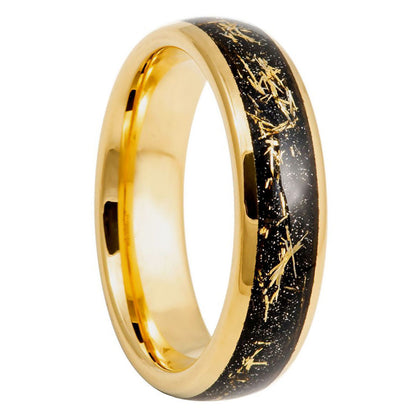 Meteorite Inspired Black & Gold Tungsten Men's Wedding Band