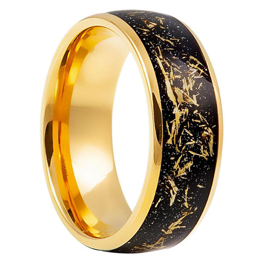 Meteorite Inspired Black & Gold Tungsten Men's Wedding Band