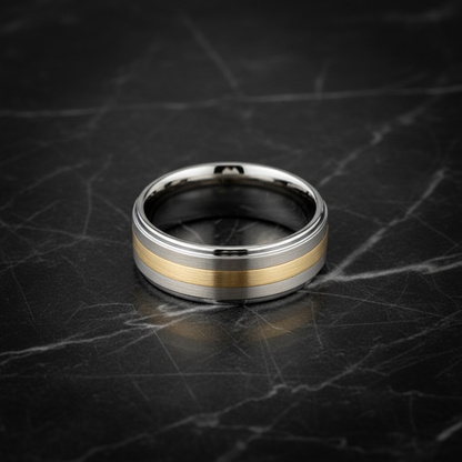 Tungsten Men's Wedding Band with 18k Yellow Gold Inlay