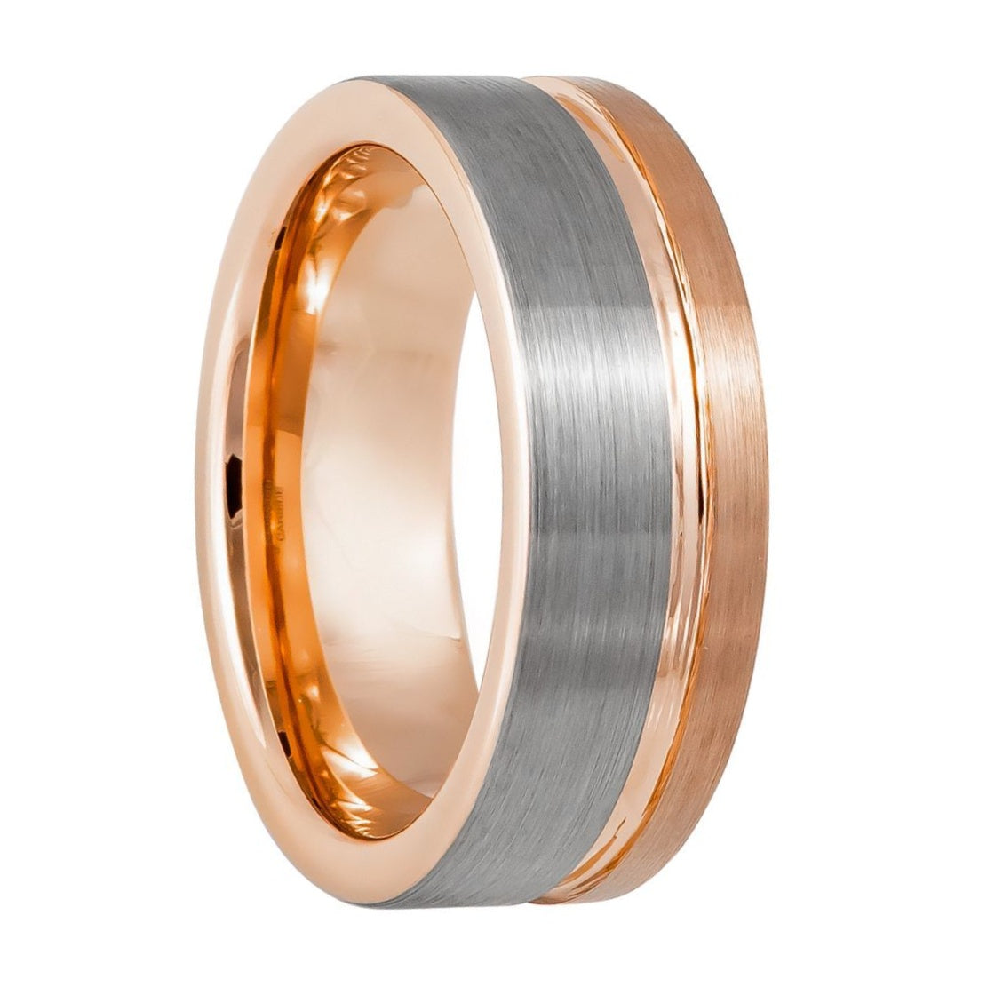 Tungsten Men's Wedding Band with Offset Rose Gold Groove
