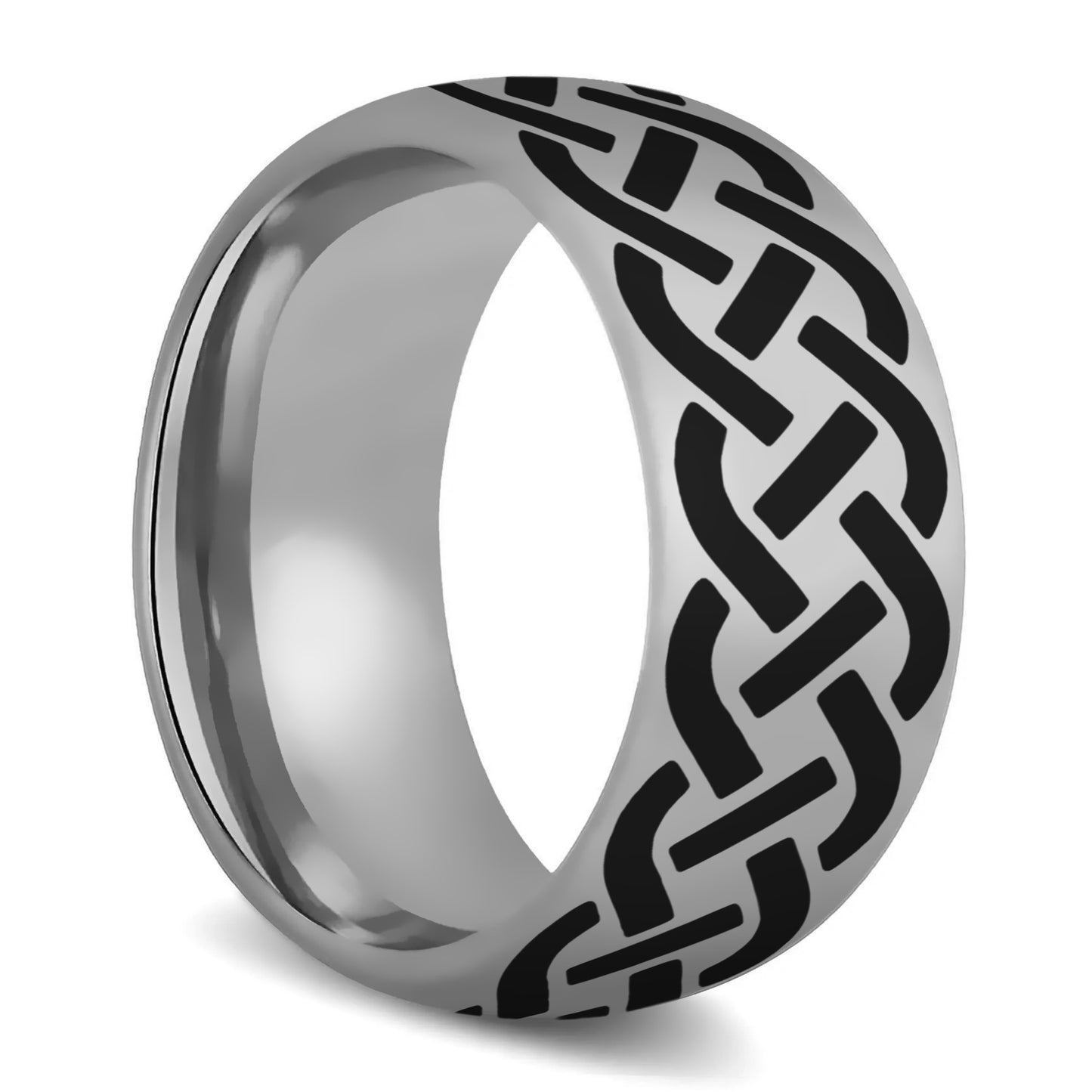 Domed Tungsten Wedding Band with Celtic Knot Design