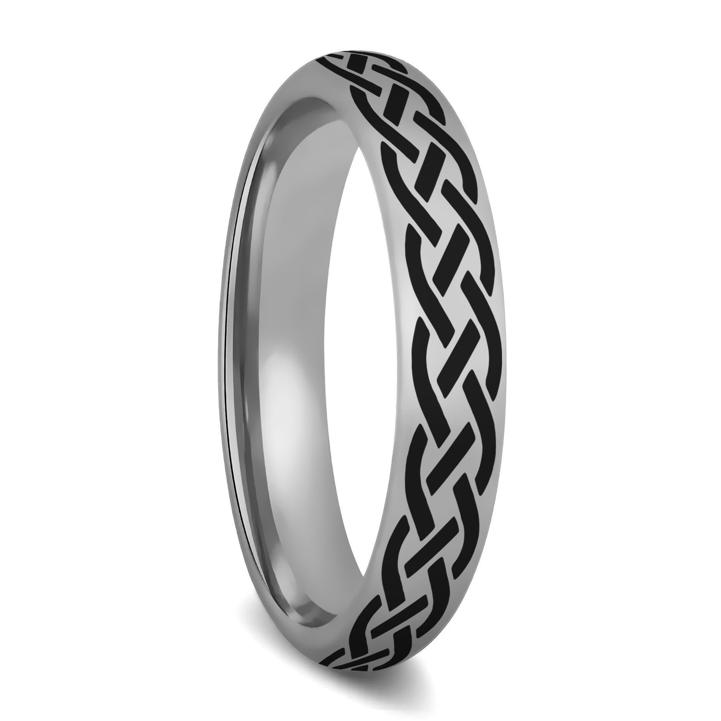 Domed Tungsten Wedding Band with Celtic Knot Design