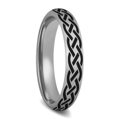 Domed Tungsten Wedding Band with Celtic Knot Design