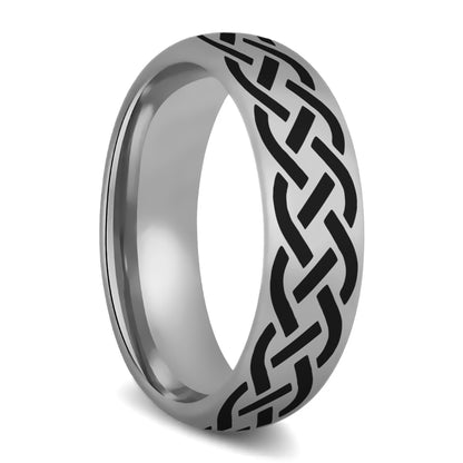 Domed Tungsten Wedding Band with Celtic Knot Design