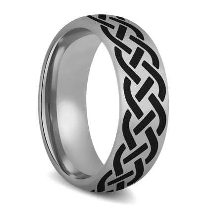 Domed Tungsten Wedding Band with Celtic Knot Design