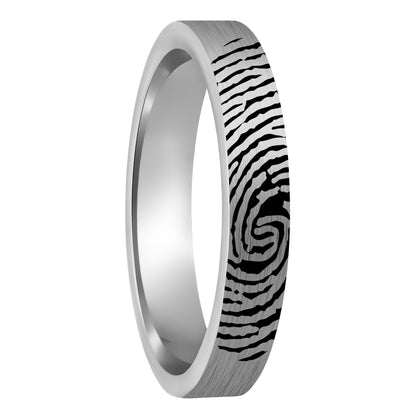 Custom Fingerprint Engraved Brushed Tungsten Women's Ring
