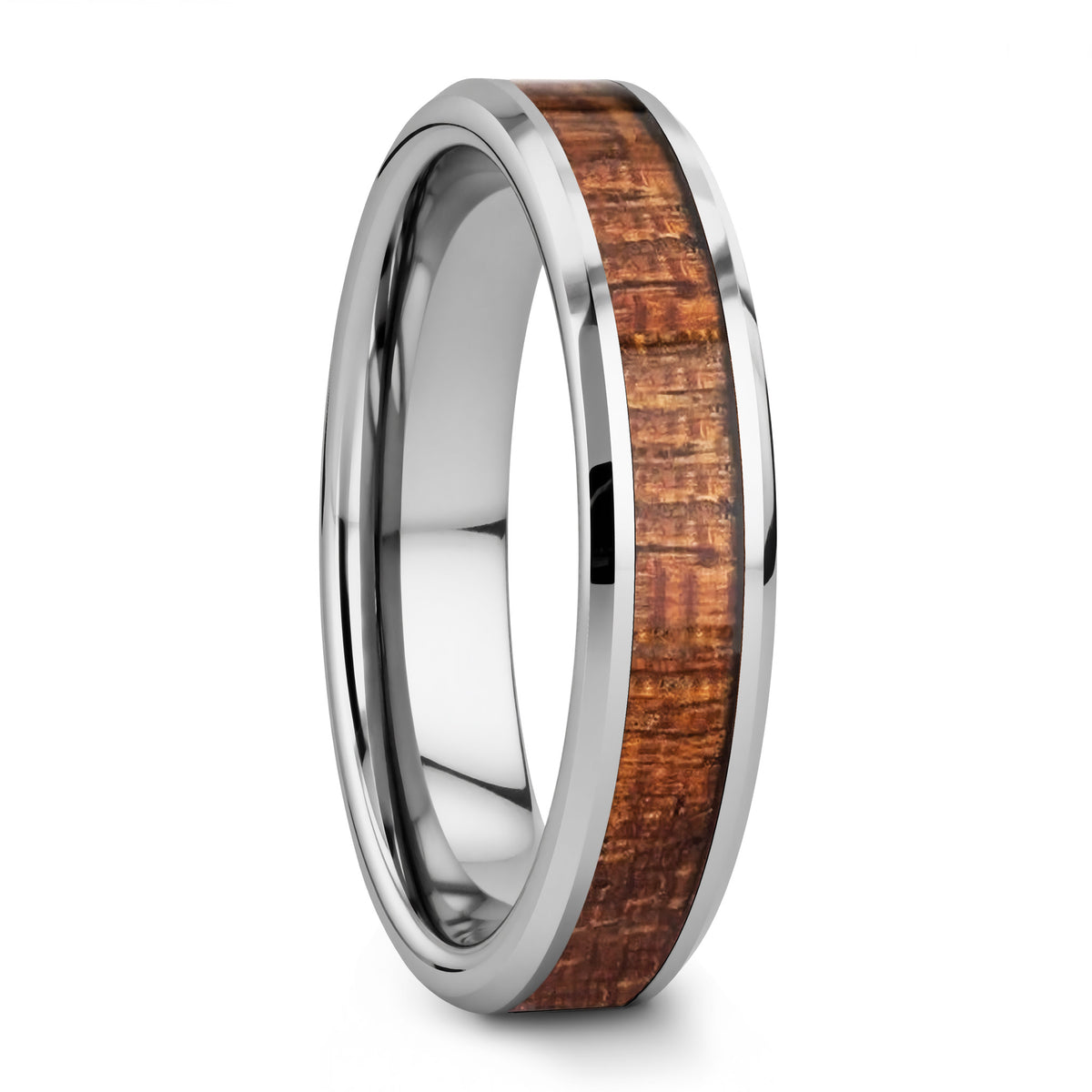 Alianza de boda de tungsteno con incrustaciones de madera de caoba