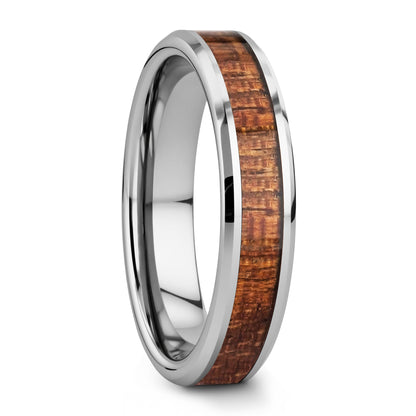 Alianza de boda de tungsteno con incrustaciones de madera de caoba