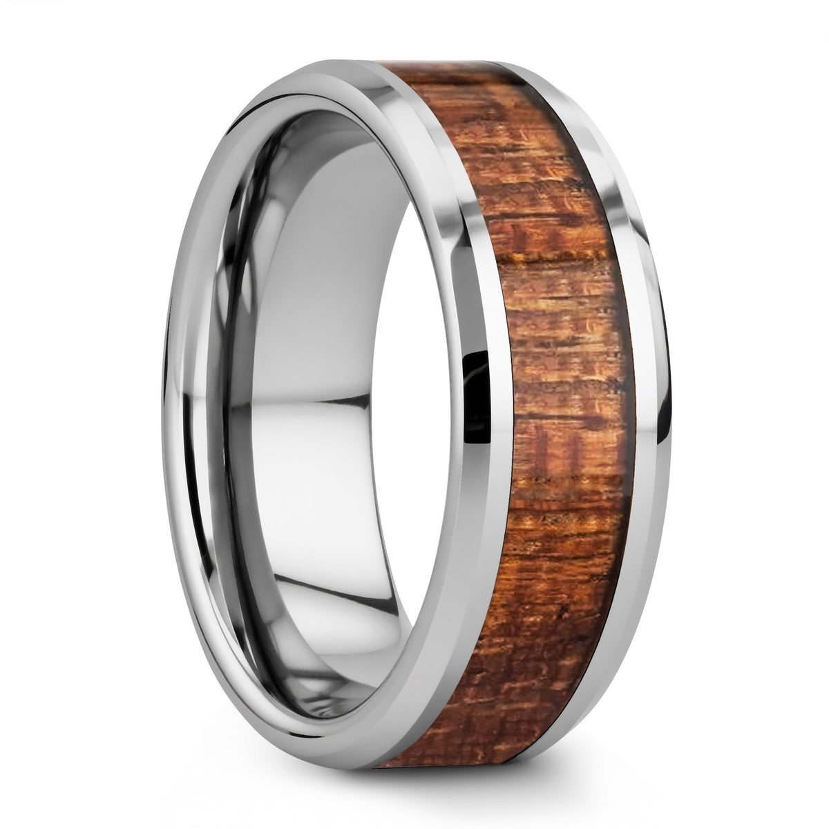 Alianza de boda de tungsteno con incrustaciones de madera de caoba