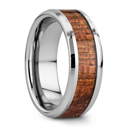 Alianza de boda de tungsteno con incrustaciones de madera de caoba