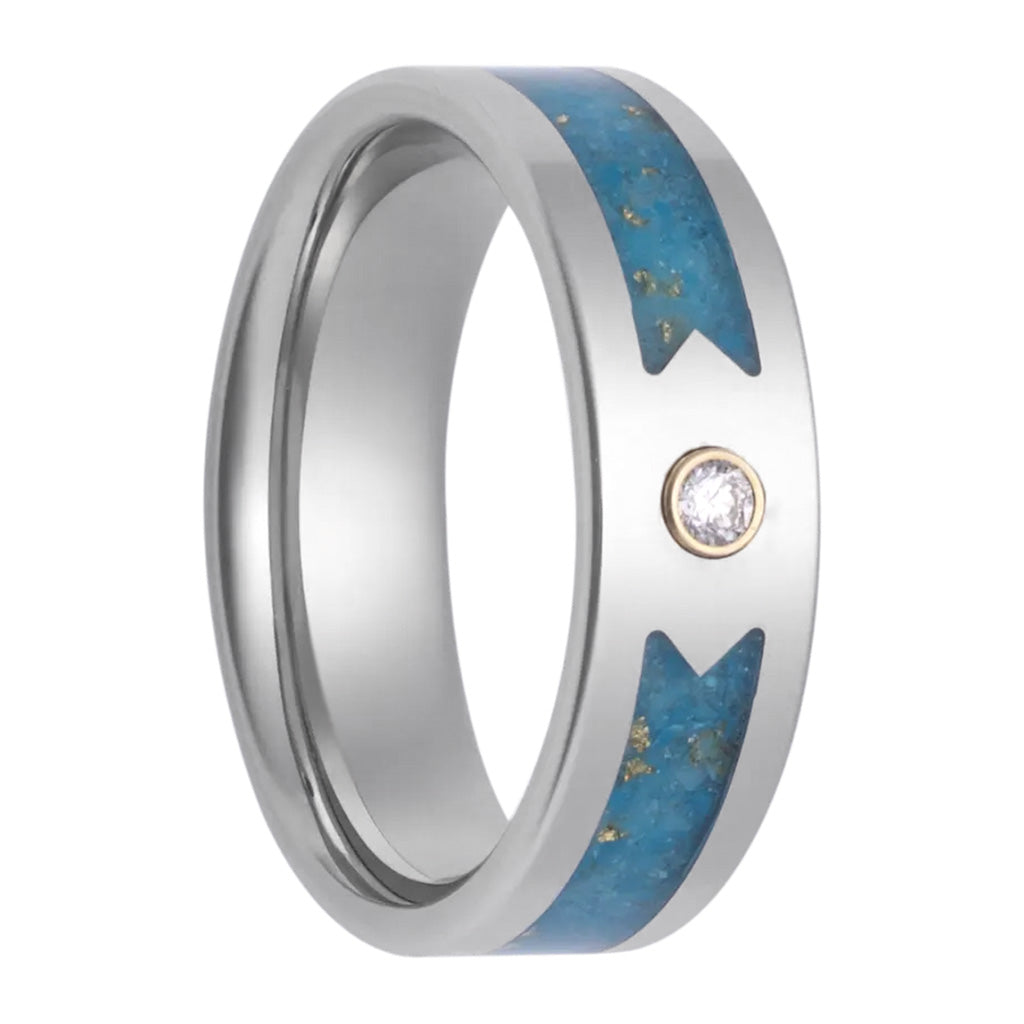 Turquoise Inlaid Cobalt Wedding Band with Lab-Grown Diamond