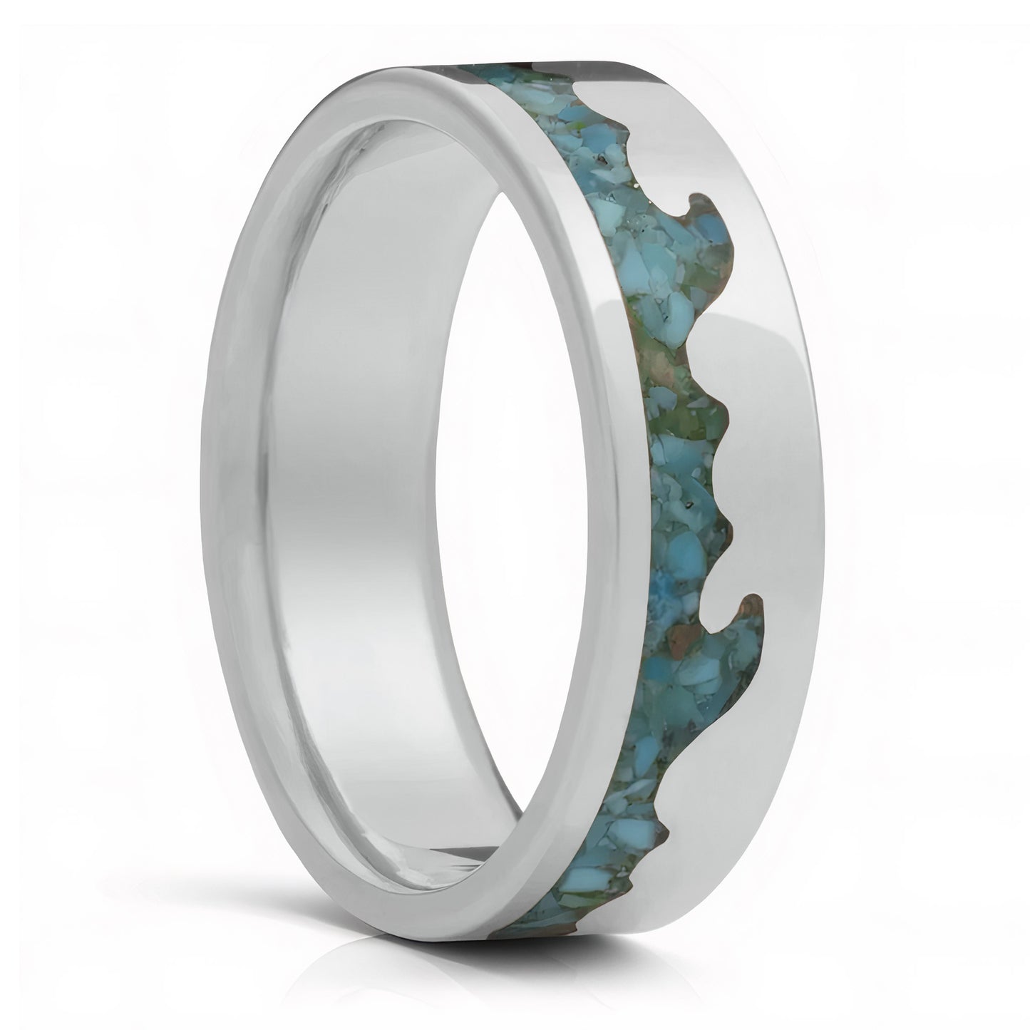 Turquoise Inlaid Ocean Waves 14k Gold Wedding Band