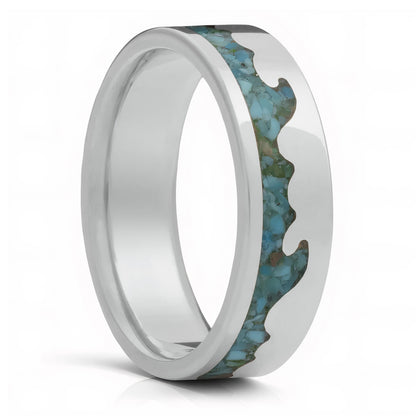 Turquoise Inlaid Ocean Waves 14k Gold Wedding Band