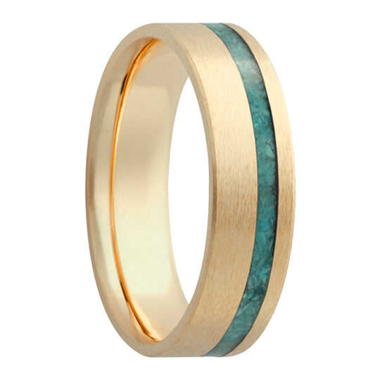 Alliance en or 14 carats avec incrustation de turquoise et finition satinée