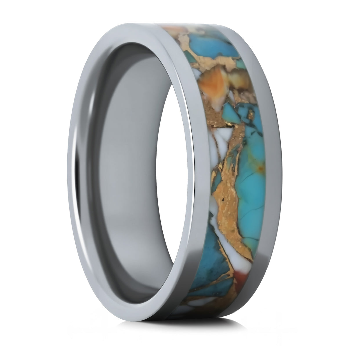 Alliance en tungstène incrusté de turquoise