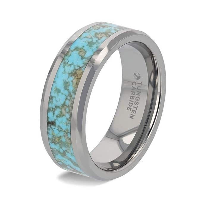 Alliance en tungstène pour homme avec incrustation en fibre de carbone noire et verte