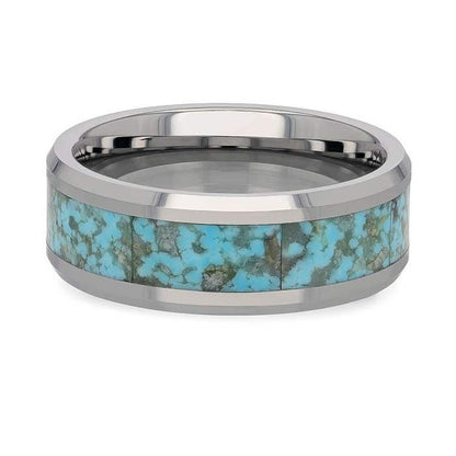 Tungsten Men's Wedding Band with Light Turquoise Spider Web Inlay